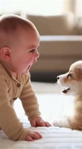 Baby vs Corgi Bark Battle 🐶👶😂