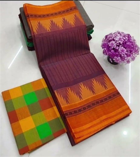 kanchi cotton checked Saree without blouse