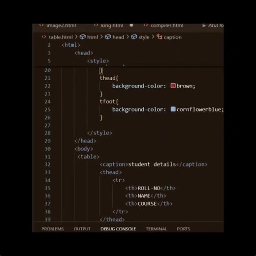 create a table with HTML code #code #html #programming