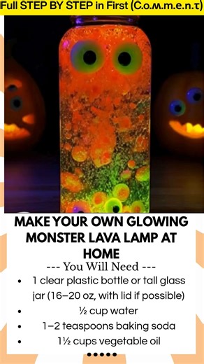 Make Your Own Glowing Monster Lava Lamp at Home Looking for a spooky, glowing science experiment that kids will love? This Baking Soda Glowing Monster Lava Lamp is bubbly, colorful, and packed with Halloween fun. With just a few ingredients, you can create a glowing lava effect that fizzes, bubbles, and brings your monster to life! | Kira Recipes
