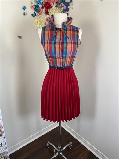 Vintage Plaid Mini Dress 1970s Ruffle Pleated Preppy Mod Academia Day Dress Wear to Work Secretary Office Dress Lunch Date - XS - Etsy Canada