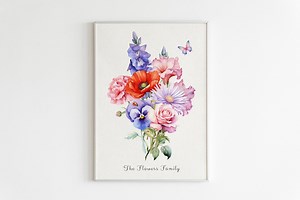 Custom Birth Flower Family Bouquet Digital Download, Printable Birth Month Flower Bouquet, Family Garden Personalized Gift for Mom - Etsy