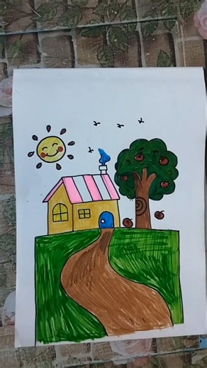 Scenery drawing easy 🏡😱 #shorts #trending #youtubeshorts #ytshorts #drawing #house #scenery #art #yt