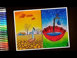 How to draw conservation of water ( save water) with oil pastel for beginners - step by step