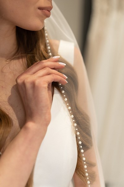 Pearl Beaded Wedding Veil Bridal Fingertip Veil Beaded Edge Cathedral Bridal Veil Chapel Length Ivory Veil - Etsy