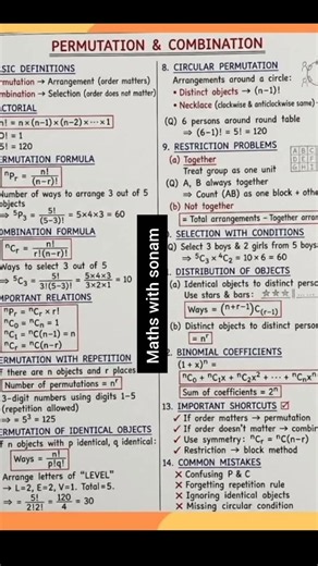 permutations and combinations formula sheet for #maths #education #exam #jeebatch#jee#jeeaspirants