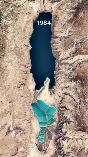 Daily Overview on Instagram: "The Dead Sea, seen here in this updated Timelapse, straddles the border between Israel and Jordan. Its surface area has dropped from 410 square miles in 1930 to 234 square miles today (1,050-605 square km), causing it to split into two basins in 1979. Since then, its southern basin has been partitioned into a series of saltwater evaporation ponds. The shrinkage is driven primarily by the diversion of water from the Jordan River - the Dead Sea’s main source - for agr