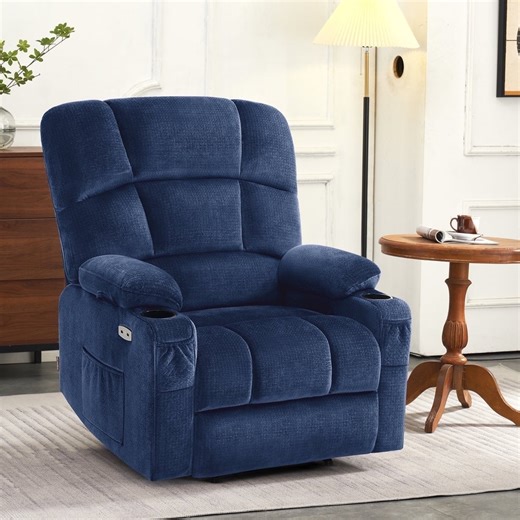 MCombo Oversized Dual Motor Power Lift Recliner with 27.2'' Extra Wide Seat for Big Tall Elderly, Fabric R7688 (Navy Blue, Large-Wide)