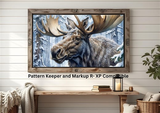 Moose in winter cross stitch pattern, printable chart PDF, woodland scene