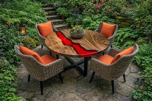 Round Red Epoxy Resin Coffee Table Handmade River Top Modern Luxury Center Table Artistic Resin Furniture for Garden - Etsy