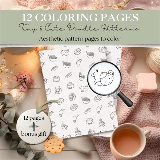 Tiny & Cute Doodle Pattern Coloring Pages | 12 Fun Designs   3 Bonus | Simple Kawaii Doodles for Kids and Adults | Instant Printable PDF - Etsy UK