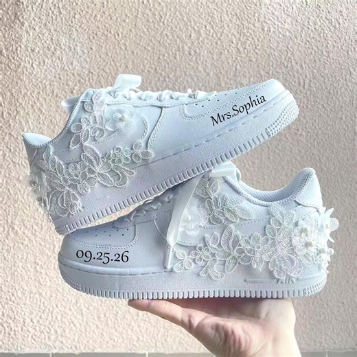 Luxury Bridal Sneakers With Lace Flowers,handmade Wedding Shoes,custom Bride Sneakers,elegant Reception Shoes, Unique Wedding Gift for Bride - Etsy