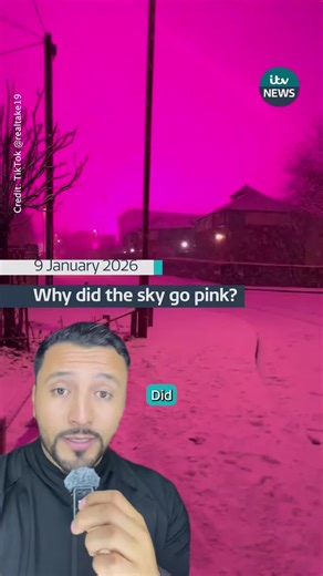 Birmingham's Unique Pink Haze from LED Lights and Snow
