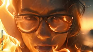 Intense Gaze Through Flaming Glasses with Ai generated.