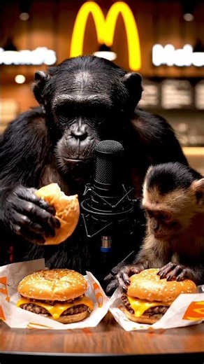 monkey eats burgers😋 #aigenerated #monkey #asmr #hamburger