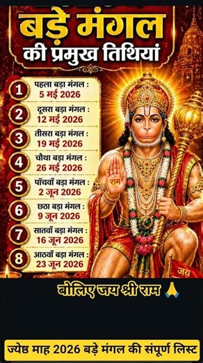 Bada Mangal List 2026 Jyeshtha month 2026 When is Bada/Budhwa Mangal ~ Jyestha month when is Bada...