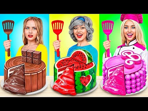 Me vs Grandma vs Barbie Cooking Challenge! Extreme Cake Decorating by YUMMY JELLY