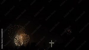 Firework explosion in the sky, celebrating new year in Gdynia city, Poland. Colorful fireworks at holiday night Stock Video