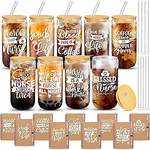 27 Pcs Nurse Gifts Bulk 2026 Nursing Appreciation Gifts for Women Team Include 16oz Thank You Glass Cup A6 Notebook Glitter Pen for RN Medical Assistant(Blessed Nurse)