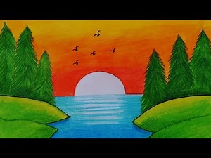 How to draw a beautiful Sunset Step by Step || Easy Sunset Scenery Drawing