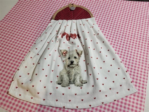 Valentines Dog Hanging Kitchen Hand Towel: Fluffy White Puppy Vday Towel With Loop - Etsy