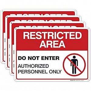Restricted Area Do not Enter Authorized Personnel Only Graphic Sign, (4 Pack) 10x14 Inches, Rust Free .040 Aluminum, Fade Resistant, Made in USA by Sigo Signs