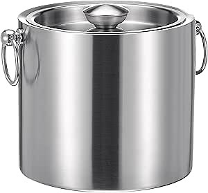 Ice Bucket with Lid & Tong- Well Made Insulated Stainless Steel Keep Ice Frozen Longer - Ideal for Cocktail Bar, Parties, Chilling Wine, Champagne - 3 Liter (Stainless Steel)