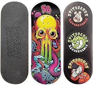 SPITBOARDS® 34mm Fingerboard Deck - Real Wood (5-Layers) Classic Popsicle Street Shape - Size: 34 x 96 mm - Single Graphic Deck (Real Wear) - Optimized Concave - Alien-Octopus