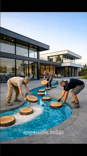Epoxy Pathway with Wood Stepping Stones & LED Lights | Stunning Outdoor Design