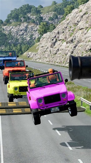 Big & Small Cars vs Giant Cannon & Massive Speed Bumps - BeamNG.drive