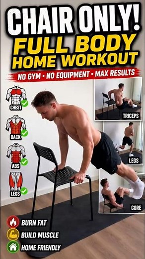 🔥 10 MIN Full Body Chair Workout at Home 💪 | No Equipment Fat Burn & Muscle Building Workout 🔥