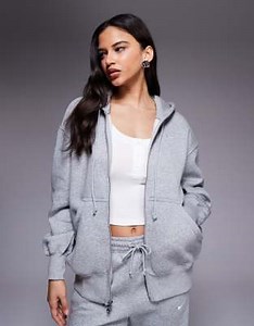 Nike Phoenix Fleece oversized full zip hoodie in grey  | ASOS