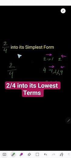 Simplify 2/4 into its Simpliest Form/ Lowest Terms/Reduced Form