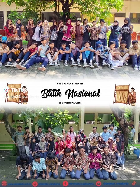 ✨🧵 Selamat Hari Batik Nasional! 🇮🇩 Mari lestarikan warisan budaya bangsa dengan bangga mengenakan batik ❤️ #HariBatikNasional #BanggaBerbatik #BatikIndonesia #SMPN22Surakarta