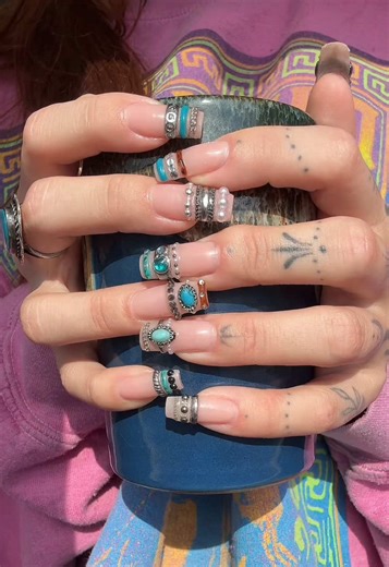 Bangle nails but made them western/turquoise and silver 🤠🤎 #nailinspo #nailart #nailtok