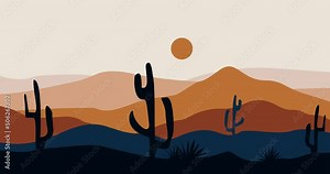 Beautiful cactus desert mountains parallax animation video
