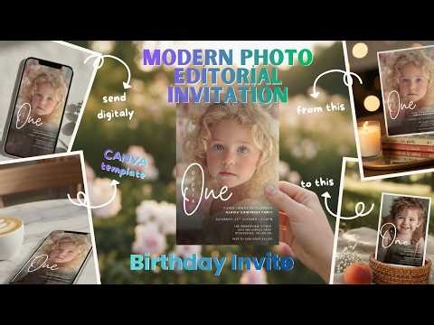 Edit a Romantic Script 1st Birthday Invitation in Canva