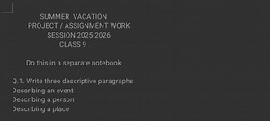 Write three descriptive paragraphs:Describing an eventDescri... | Filo
