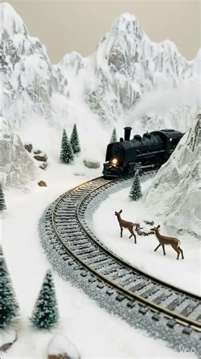 Trains on snowy mountains ❄ 🚂 #railroad #train #shortvideo