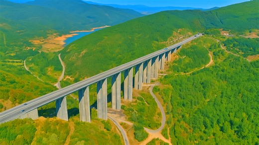 The Bebresh Viaduct crossing deep green valleys