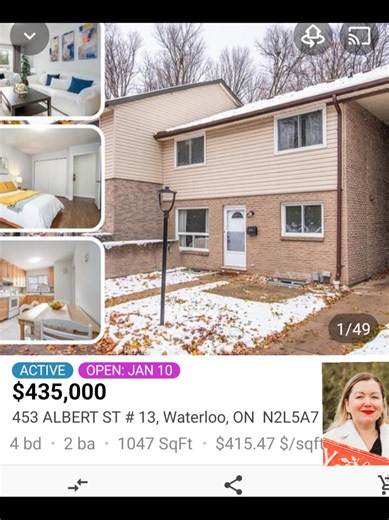 435 Albert St. No 13, Waterloo...⬇️ homesinwaterloo.ca or laviniadianamartin@gmail.com for info Open house Sat. 1.10.2026 from 2-4 pm. 🏡 Turn-key townhome, major updates! ✨ Bright layout featuring main-floor laundry & 2 spacious upper beds. 🚪 Finished basement offers separate entrance 2 legal bedrooms. 🎓 Investor dream, Prime location: Vacant, valid Rental Licence & near University of Waterloo, Conestoga Mall and LRT