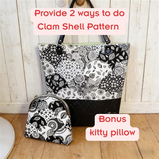 Quilted EPP Clam Shell Tote Bag and Purse With Cutting Template Extra Bonus Kitty Clam Shell Pillow Pattern -beginner Friendly (PDF Pattern) - Etsy
