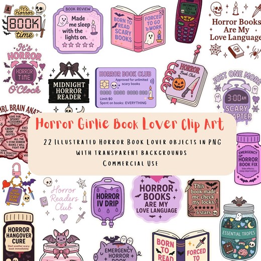 22 Horror Book Lover Clipart PNG Bundle | Spooky Reader Graphics | Horror Book Club Stickers | | Commercial Use PNG | Digital Download - Etsy