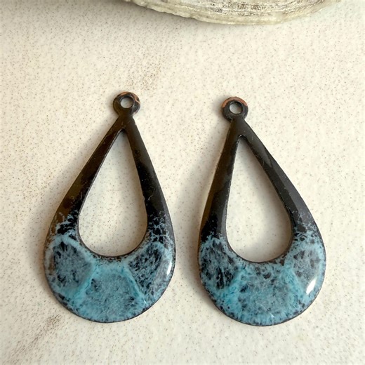 Blue Enamel Copper Charms: Handmade Artisan Jewelry Components - Etsy