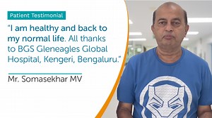 It is gratifying to watch our patients recover to their best abilities. Here's Mr Somashekhar M V from Bangalore talking about his experience with BGS Gleneagles Global Hospital. He had visited the Cardiac Science department with complaints of chest pain and angina for 1 week. After a thorough examination, the patient underwent an EMERGENCY Triple Bypass Surgery on BEATING HEART that was performed by Dr Raghavendrra Chikatoor, Sr Consultant - Cardiothoracic Surgeon, HOD - Department of Cardiotho