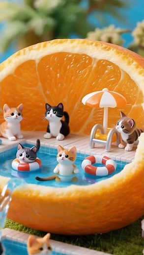 “Cats in Orange Pool: The Cutest Mini Vacation Ever! 🍊😺” #cat#cutecats