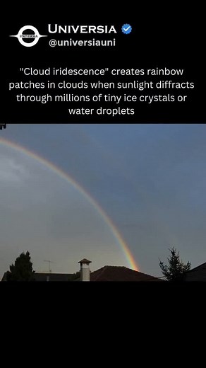 ᴜɴɪᴠᴇʀsɪᴀ on Instagram: "Have you ever seen clouds shimmer like a rainbow? That’s called cloud iridescence, a stunning optical phenomenon. It happens when sunlight diffracts through tiny water droplets or ice crystals in the clouds, creating pastel-like colors. It’s rare, fleeting, and always magical—so next time you spot colorful clouds, you’re witnessing nature’s prism in action. Disclaimer: The animation is not scientifically accurate and not to scale. It is just for illustrative purposes. Ha