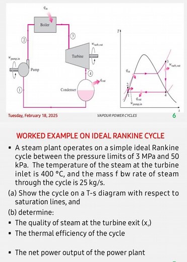WORKED EXAMPLE ON IDEAL RANKINE CYCLEA steam plant operates on... | Filo
