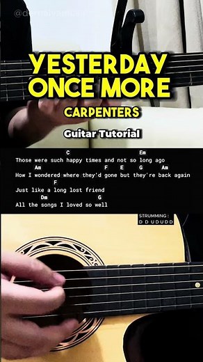 Yesterday Once More - Carpenter | Easy Guitar Tutorial For Beginners #guitarlesson #shorts