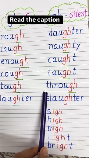 Archita | phonics and grammar coach on Instagram: "The letter combination “gh” in English can make different sounds—or none at all—depending on the word. Here’s a breakdown of the common pronunciations: 1. “gh” = /g/ • Example: ghost, ghastly • Often found at the beginning of words, usually due to historical spelling. 2. “gh” = /f/ • Example: laugh, cough, rough, enough • Common at the end or middle of words, especially of Germanic origin. 3. “gh” = silent • Example: night, light, thought, high 